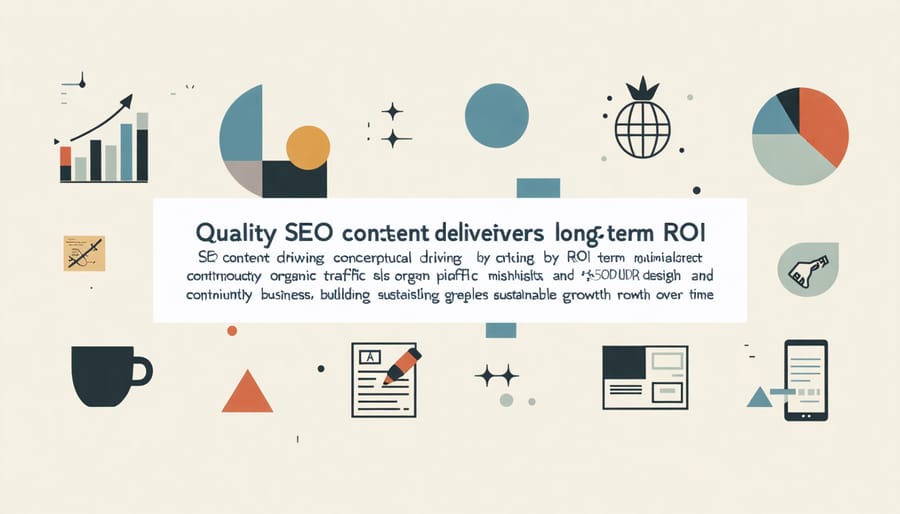 Growing plant emerging from stacked coins representing long-term content investment and growth