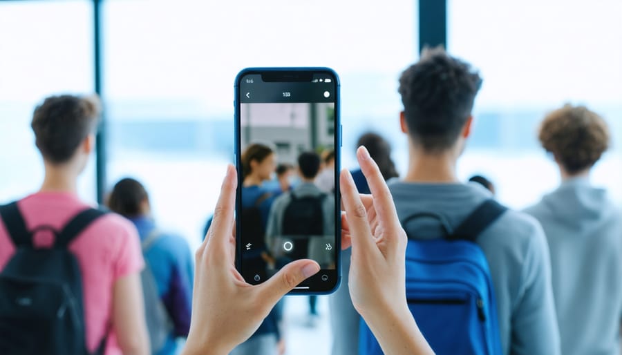 Business owner analyzing mobile marketing data on laptop while checking smartphone notifications