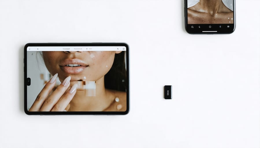 Customer browsing products on smartphone in retail environment showing mobile shopping experience
