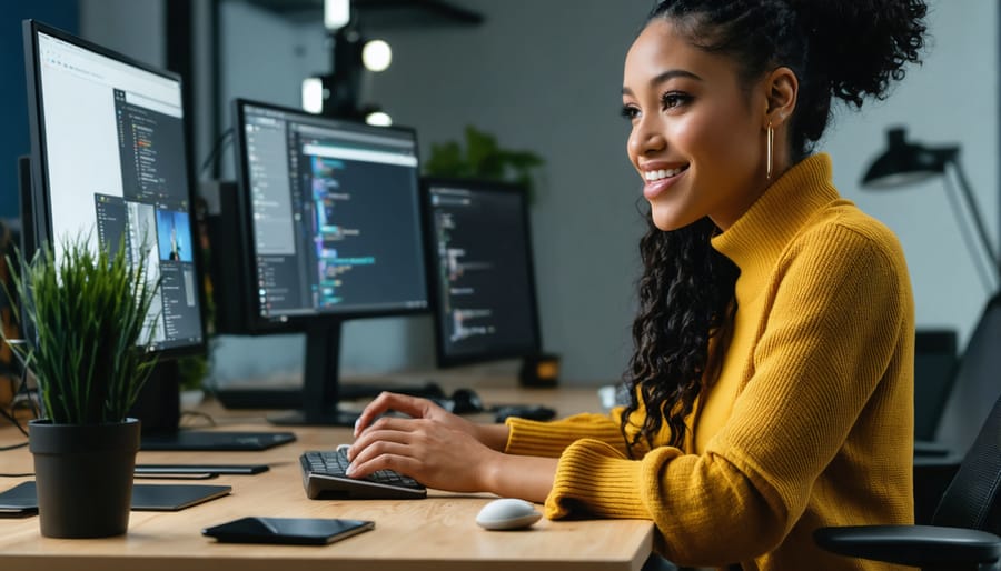 Customer support representative working confidently with AI-powered tools