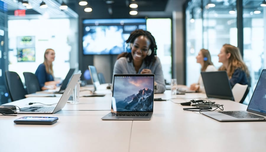 Customer using smartphone and laptop showing coordinated omnichannel shopping experience