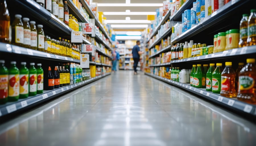 Overhead view of organized workspace with laptop, checklist, and coffee showing Shopify store planning