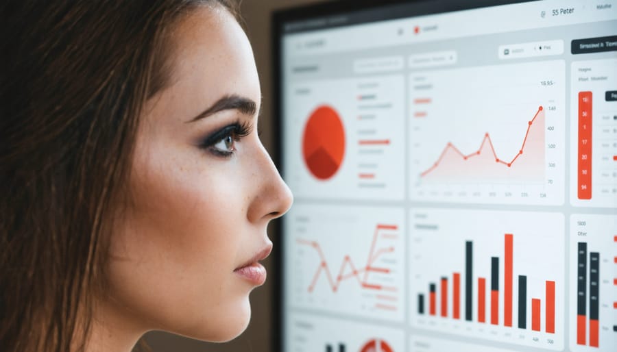 Business professional using tablet for data-driven decisions with team collaborating in background