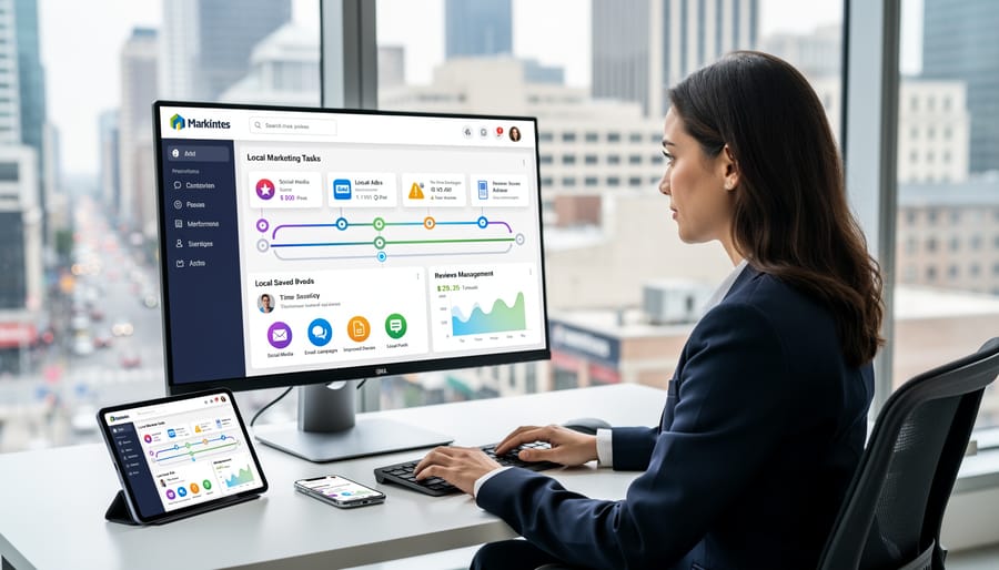 Person configuring marketing automation software on laptop computer