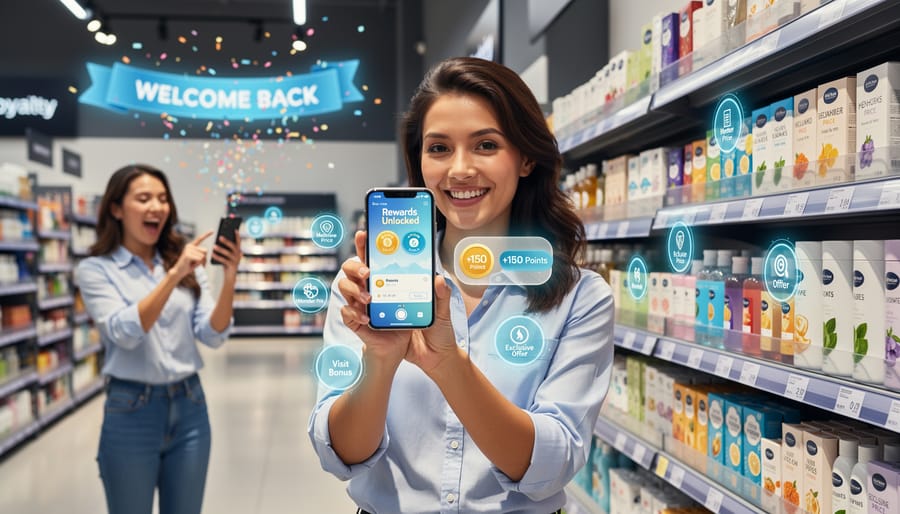 Customers engaging with augmented reality features on smartphones in retail store