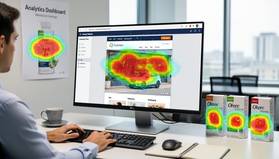 Macro close-up of human eye with computer screen reflection showing website layout