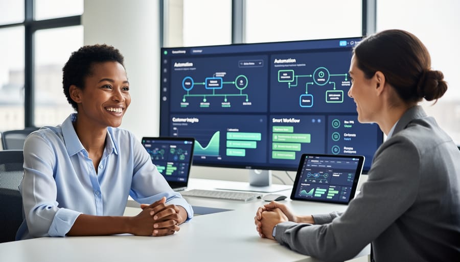 Business owners having warm personal interaction with customer in local shop