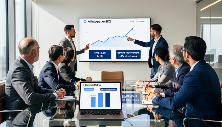 Analytics dashboard showing positive SEO performance metrics and growth trends