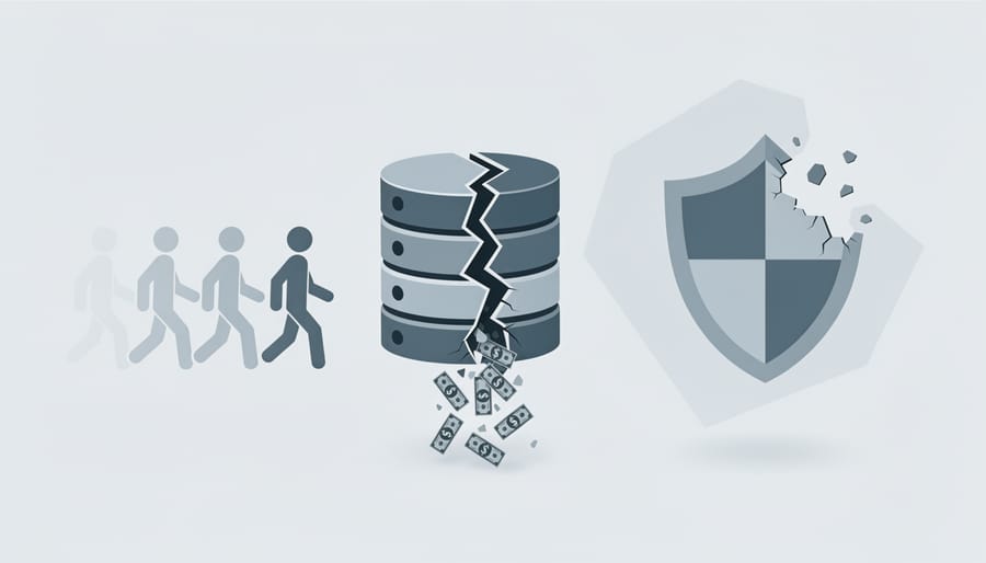 Broken padlock next to laptop symbolizing data security breach