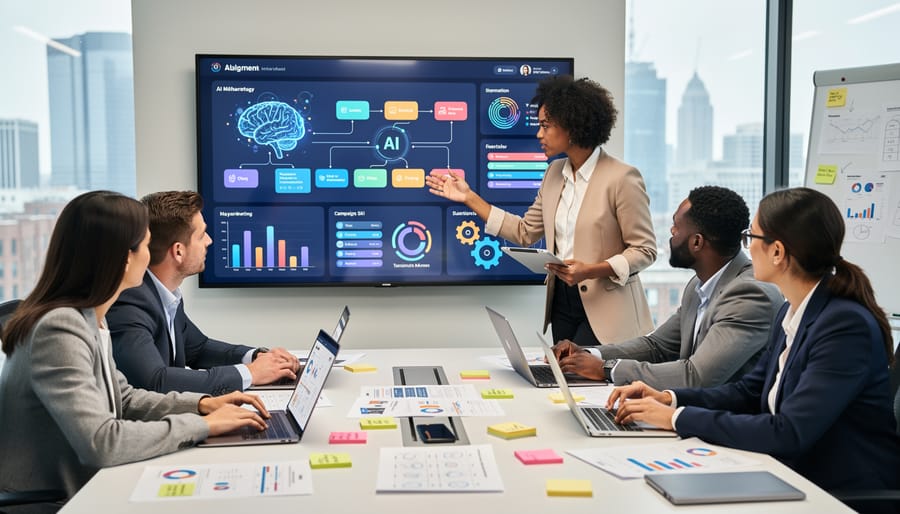 Marketing team collaborating around table during strategy planning session