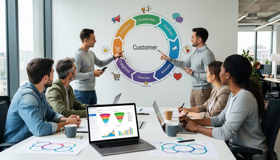 Diverse customers at various stages of their journey interacting with a brand