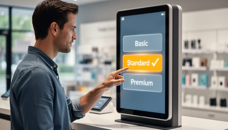 Close-up of hand selecting from three product options demonstrating default choice principle