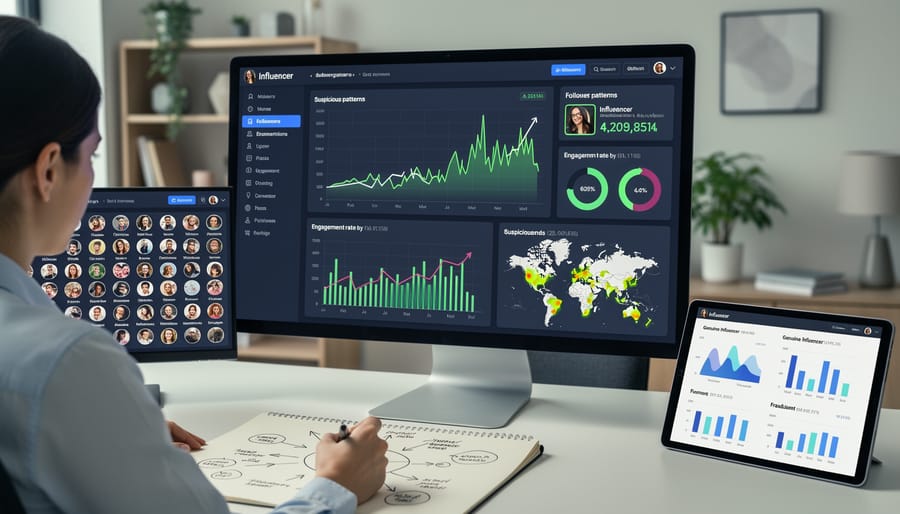 Close-up of hands holding smartphone showing social media profile metrics and follower counts