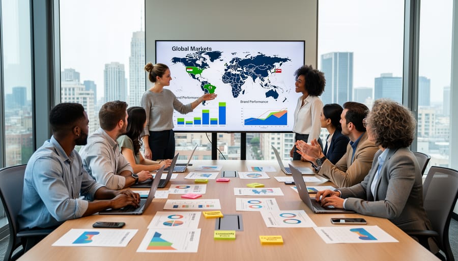 Diverse business team collaborating on product packaging design in modern office