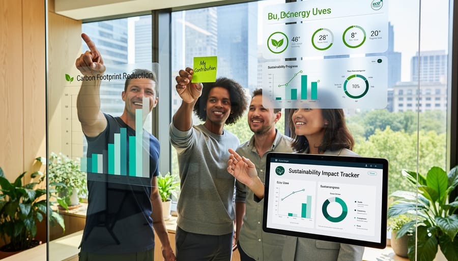 Close-up of hands planting seedling in soil with community garden in background