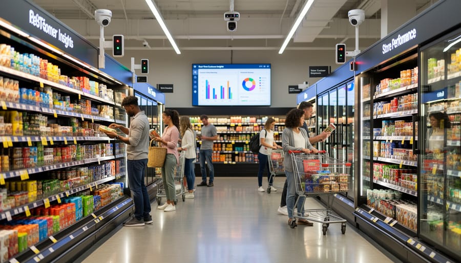 IoT sensors installed on retail store shelving with products in background