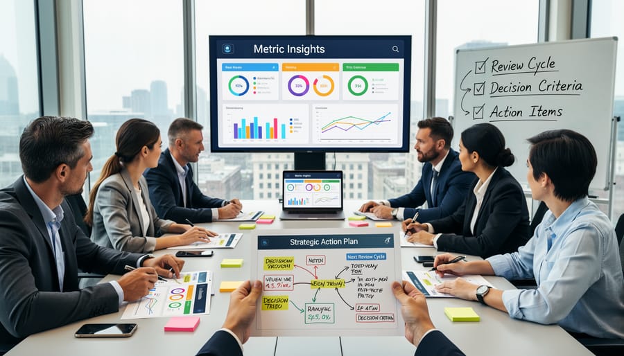 Business team collaborating on marketing strategy in modern conference room