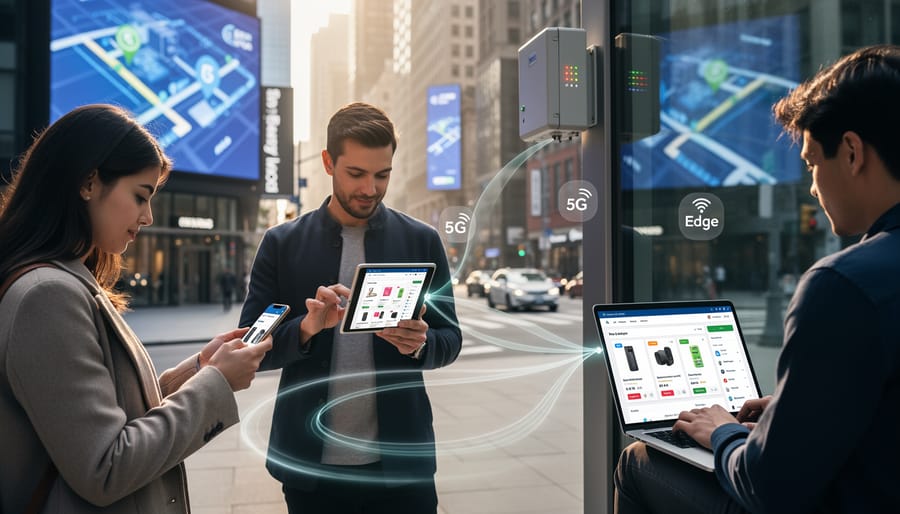 Customer viewing personalized product recommendations on digital tablet in retail setting