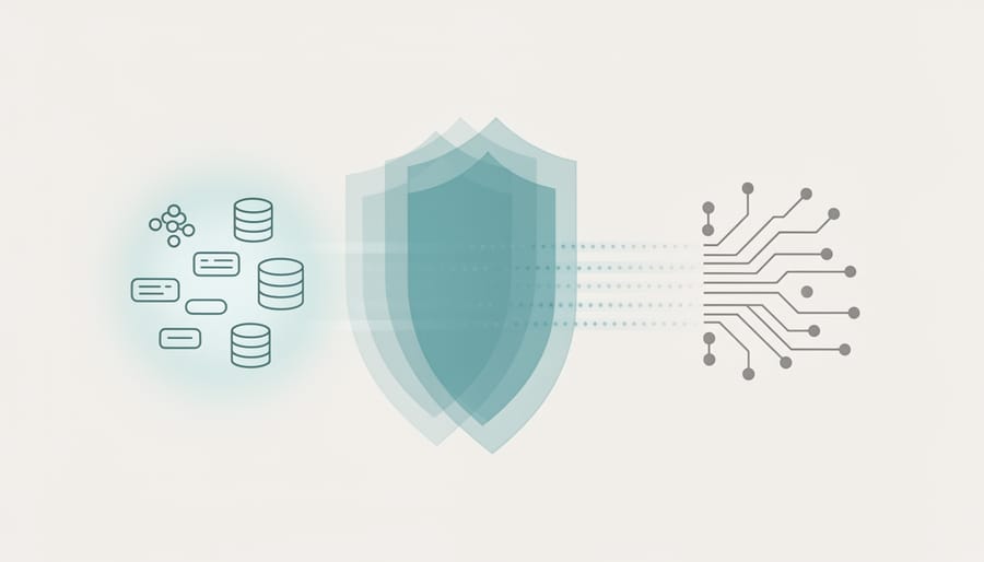 Translucent padlock on laptop keyboard symbolizing data security and privacy protection