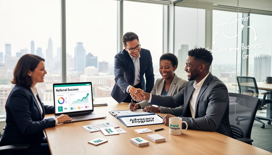 Business handshake representing partnership and referral program success