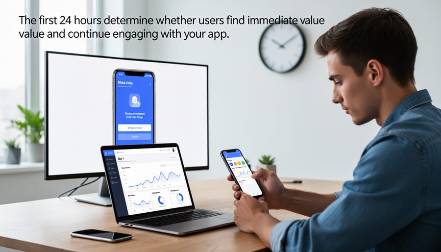 Hands holding smartphone during initial app onboarding experience