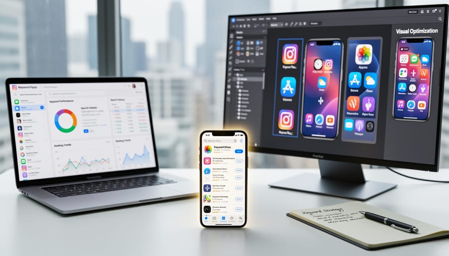 Magnifying glass examining mobile app icon details on smartphone screen