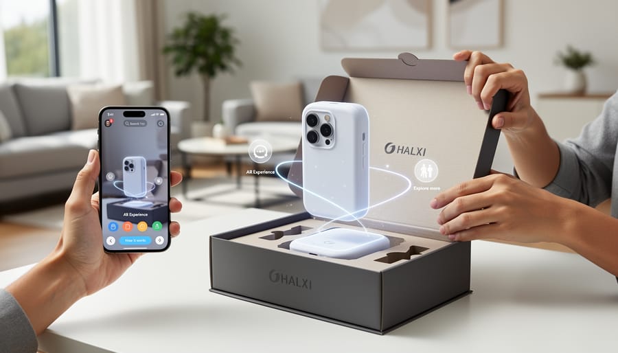Consumer scanning AR-enabled product packaging with smartphone