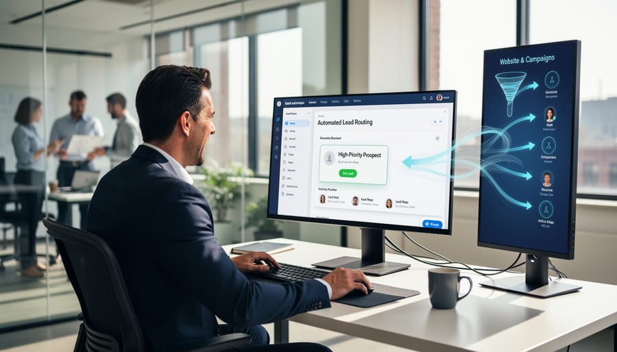 Sales team collaborating effectively with automated lead management system