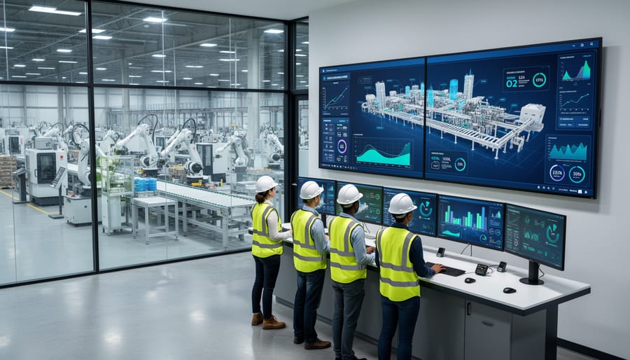 Modern industrial manufacturing facility with robotic equipment and production lines