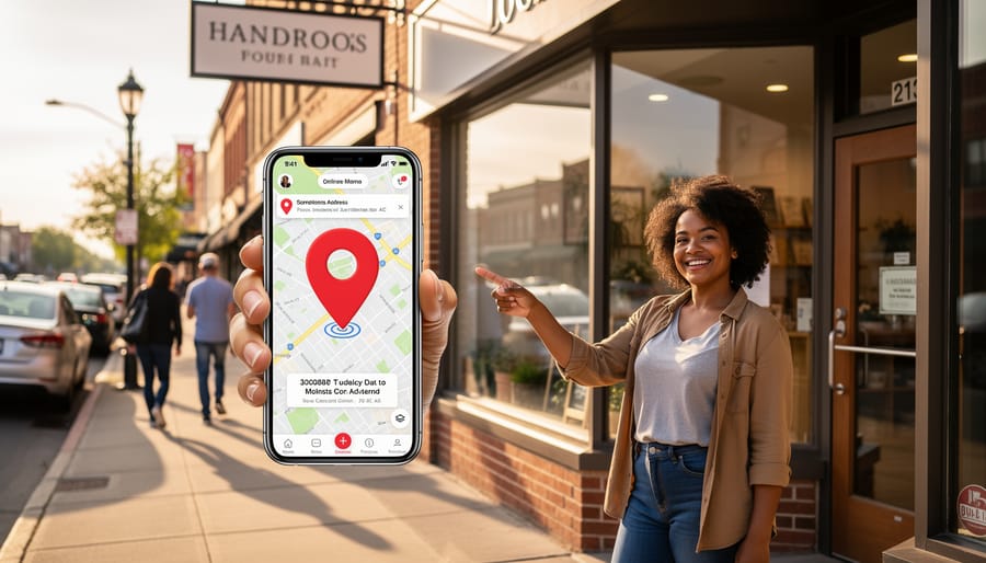 Small business storefront with open sign on urban street