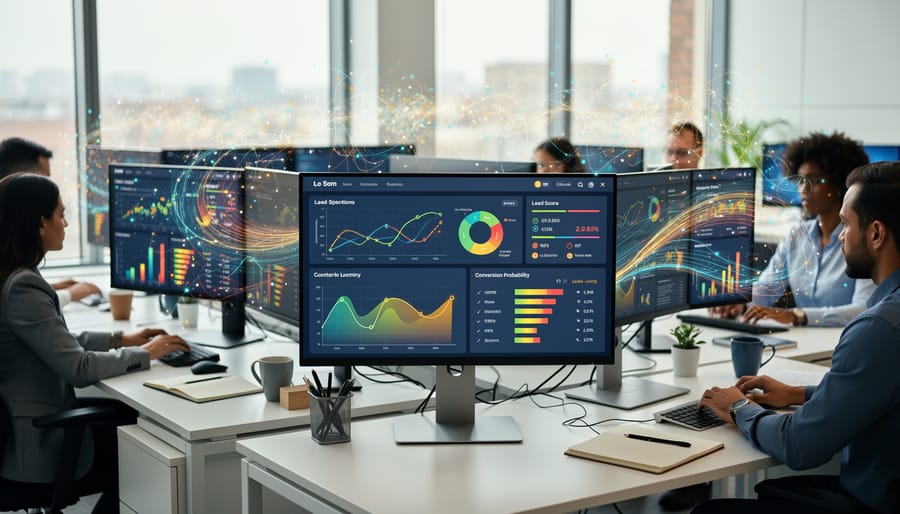 Modern laptop displaying business analytics dashboard in professional office setting