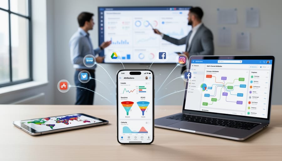 Mobile analytics dashboard showing user acquisition tracking metrics