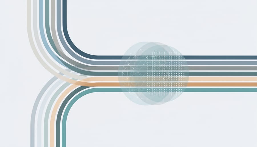 Visualization of multiple colored data streams flowing and converging together