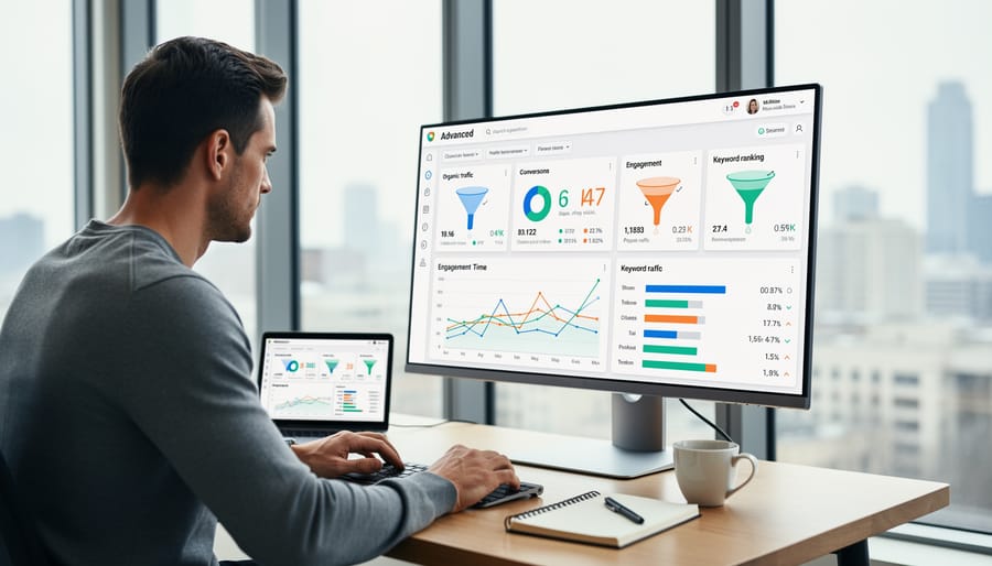 Smartphone showing positive website analytics metrics on professional desk
