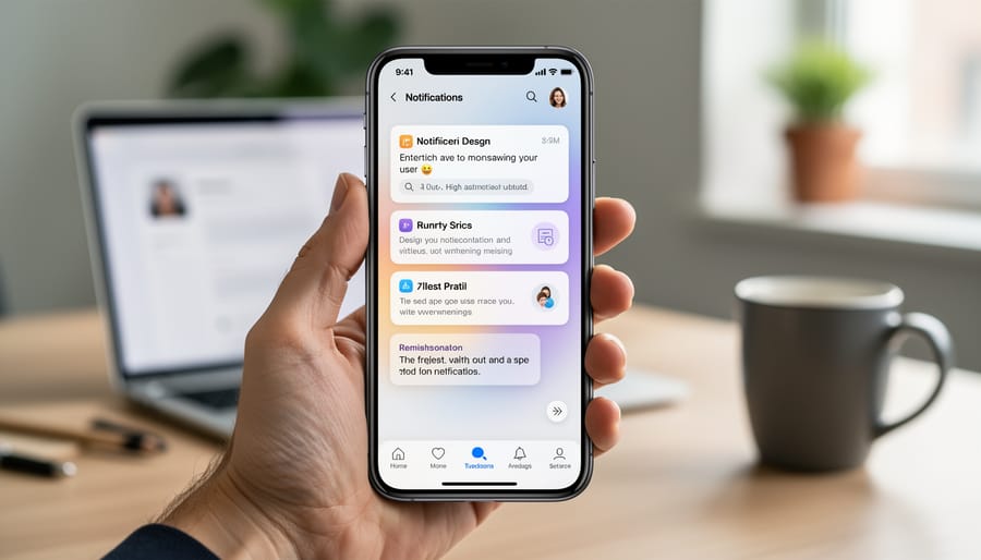 Smartphone on desk showing multiple app notifications and engagement alerts