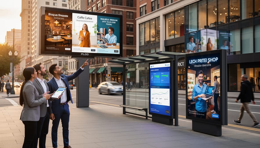 Small business owner standing confidently outside storefront in urban setting