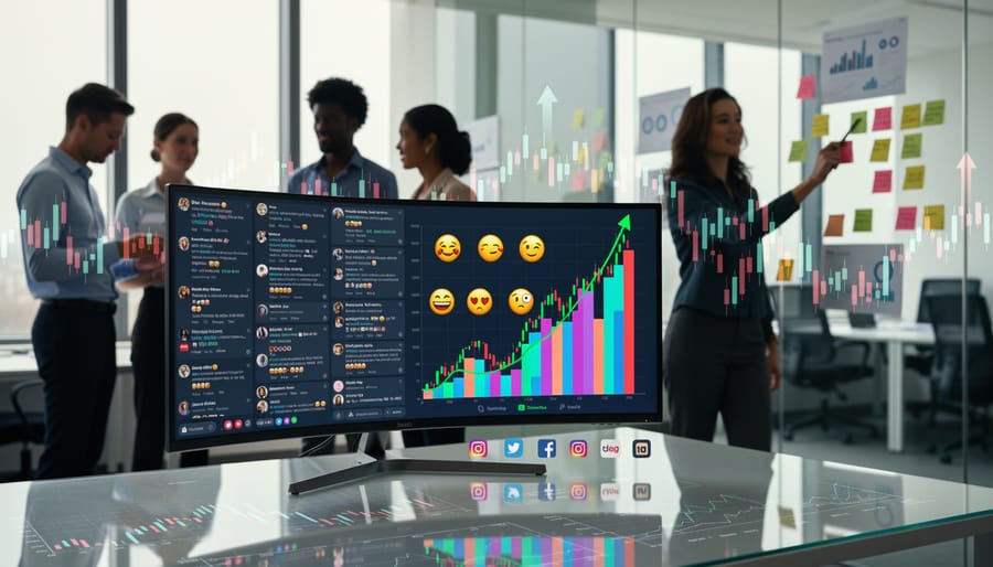 Smartphone with social media apps on desk alongside coffee and notepad