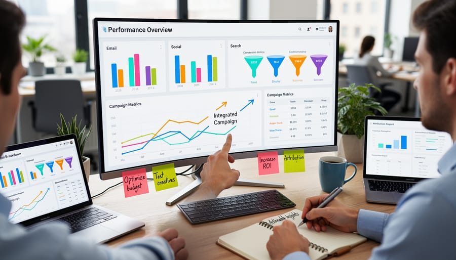 Business professional reviewing analytics and performance data on laptop