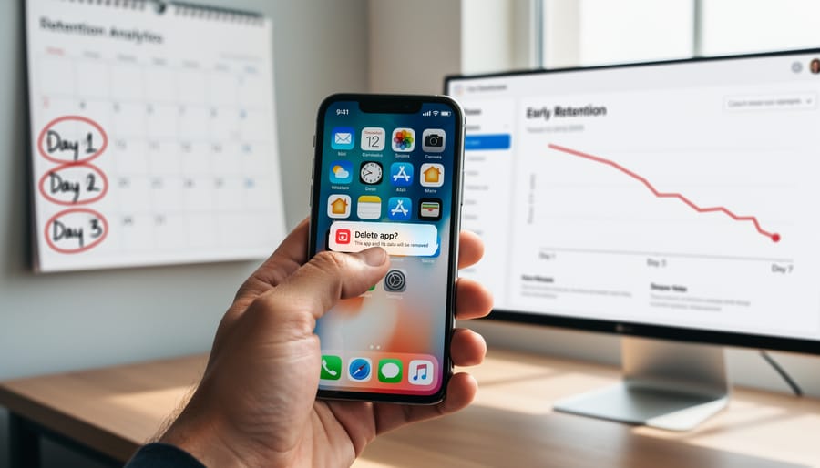 Hand holding smartphone with finger hovering over app delete button