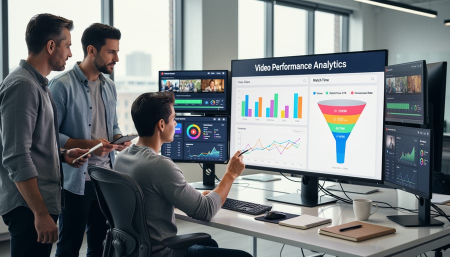 Video analytics dashboard showing performance metrics and engagement data