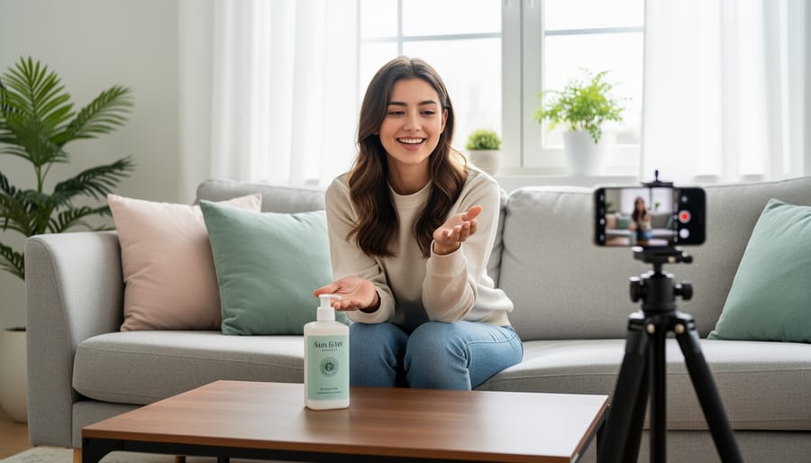 Content creator naturally incorporating product into authentic lifestyle content