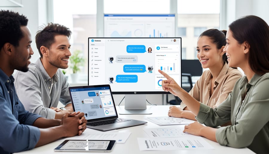 Small business owner working on laptop implementing chatbot solutions