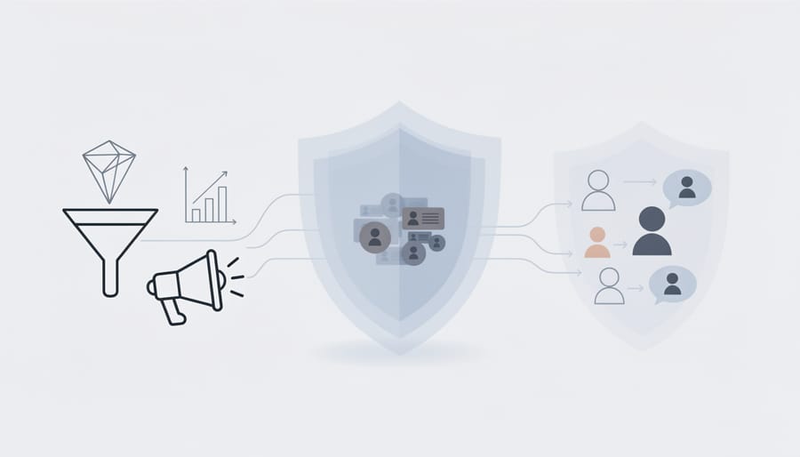 Digital security concept with laptop and marketing team collaborating in modern office