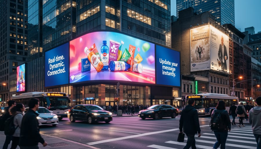 Large digital billboard screen displaying dynamic advertising in urban setting