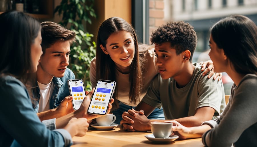 Group of Gen Z young adults having an authentic conversation showing emotional connection