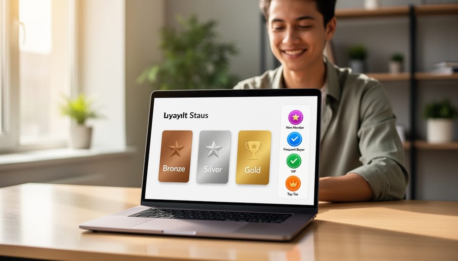 Bronze, silver, and gold achievement badges representing customer loyalty tiers