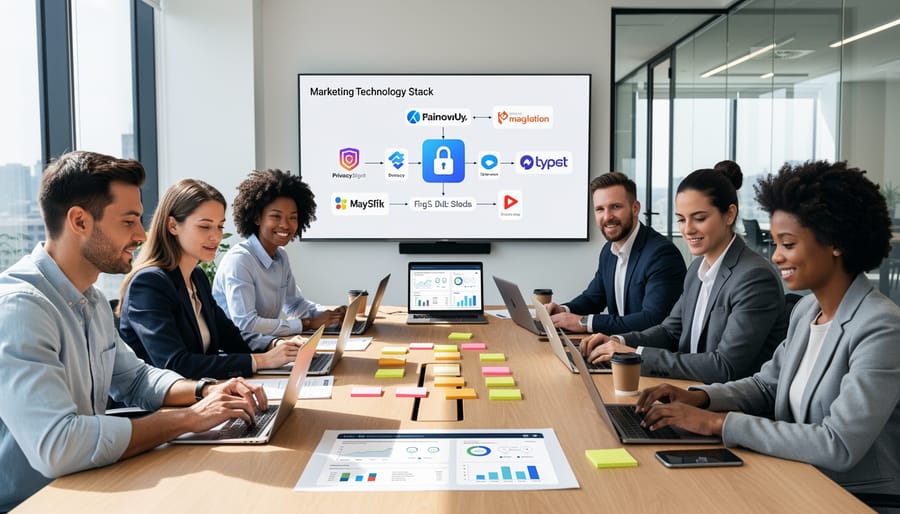 Modern digital marketing workspace with multiple screens and analytics tools