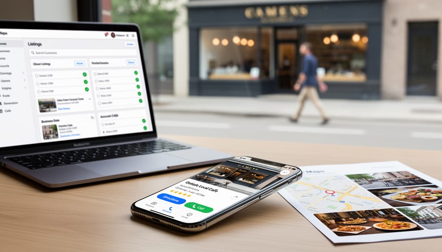 Well-maintained local business storefront with customer entering