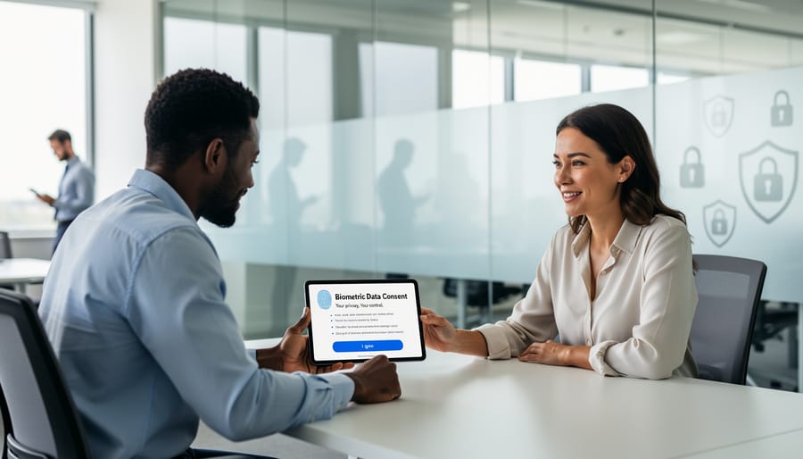 Business team collaborating on privacy and security documentation