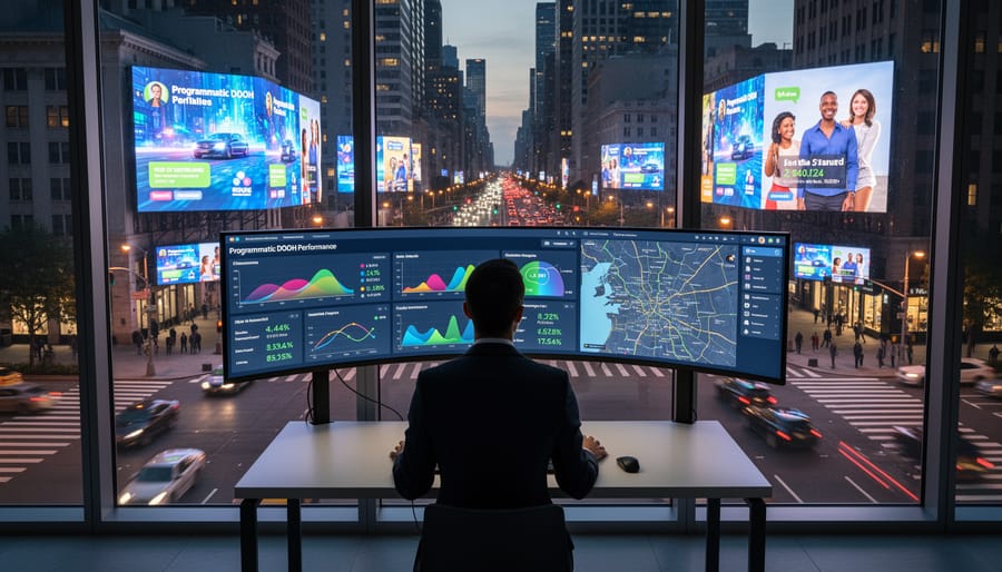 Marketing professional using tablet to manage digital advertising campaigns